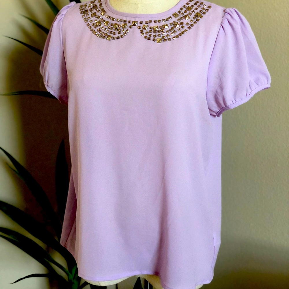 Silky crepe beaded blouse Sz M